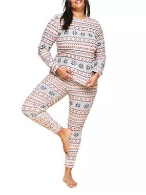 Adore Me Fair Isle Thermal Pajama Set Medium NWT/NWOT Holiday Waffle Knit